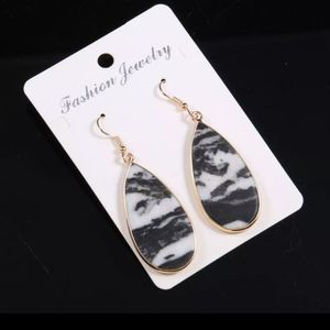 Gold titanium teardrop large zebra buffalo turquoise stone drop earrings new